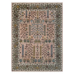 Tapis persan « Arbre de vie » rose, 9 x 12, noué à la main en laine (G - 15314)