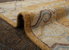 10x14 Gold Beige Medallion Persian Khotan Hand Knotted Wool Rug ( G - 13088 )