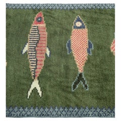 4x30 Green Fish Hand Knotted Runner For Hallway / Staircase Rug ( G - 14796 )