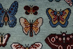 4x30 Blue Butterfly Hand Knotted Runner For Hallway /Staircase Rug ( G - 16147 )