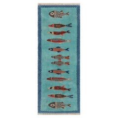 4x30 Blue Fish Hand Knotted Runner For Hallway / Staircase Rug ( G - 15936 )
