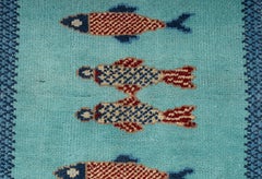 4x30 Blue Fish Hand Knotted Runner For Hallway / Staircase Rug ( G - 15936 )
