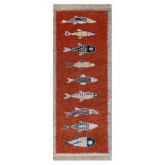 4x30 Rust Fish Hand Knotted Runner For Hallway / Staircase Rug ( G - 15764 )