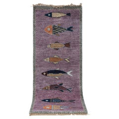 4x30 Lavender Fish Hand Knotted Runner For Hallway / Staircase Rug ( G - 15287 )