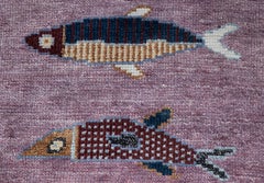 4x30 Lavender Fish Hand Knotted Runner For Hallway / Staircase Rug ( G - 15287 )