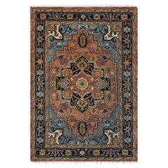 6x9 Rust Blue Persian Serapi Hand Knotted Wool Rug ( G - 16123 )