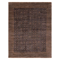 Alfombra persa vintage de lana tejida a mano con motivos florales marrones, de 8x10 (JC - 14364)