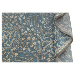10x14 himmelblauer türkischer Oushak-Plüsch-Teppich aus handgeknüpfter Wolle (Se – 2 Blue)