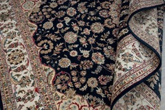 10x14 Navy Ivory Indo Nain Wool Silk Hand Knotted Wool Rug ( G - 16253 )