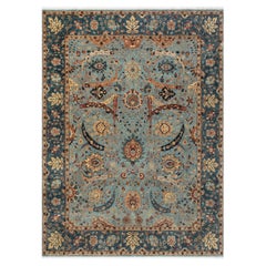 8x10 Teal Blue Persian Kerman Sickle Hand Knotted Wool Rug ( G - 15877 )