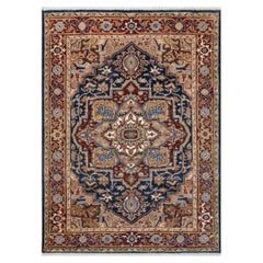 Tappeto persiano Heriz annodato a mano, 6x8, blu navy e terracotta (G - 16582)