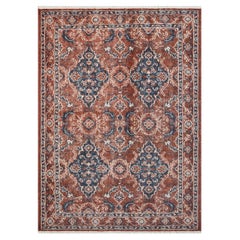 Tappeto annodato a mano in stile Sultanabad con motivo a reticolo di rombi color ruggine e blu navy, 6x9 (G-16584)