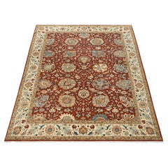 Tappeto in lana annodato a mano, riproduzione classica, colore crema ruggine, 7x10 (G - 16781)
