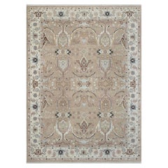 9 x 12, beige mit elfenbeinfarbenem Rand, handgeknüpfter Wollteppich im Sultanabad-Stil (G - 14805)