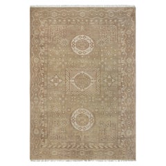 6x9, beigefarbener, handgeknüpfter Wollteppich im Vintage-Stil mit antikem Look aus Khotan (G - 16586)