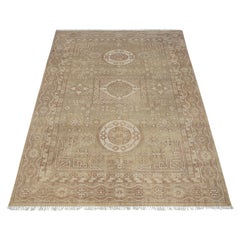 6x9, beigefarbener, handgeknüpfter Wollteppich im Vintage-Stil mit antikem Look aus Khotan (G - 16586)