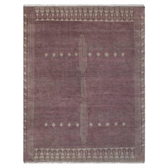 Alfombra tribal moderna tejida a mano de 8x10 con lunares en forma de diamante en tonos malva y marfil (G - 17096)