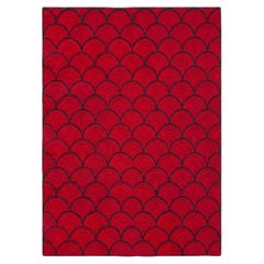 Alfombra de abacá tejida a mano con diseño de abanico festoneado, alfombra de cáñamo de Manila en rojo carmesí y negro, PERSONALIZABLE