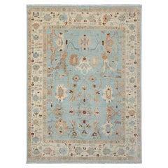 Alfombra de lana de calidad, tejida a mano en Sultanabad, azul, de 9x12 (JC - 17829)