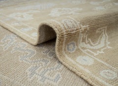Alfombra de lana tejida a mano de estilo turco vintage Oushak, beige, de 8x10 (G - 17223)