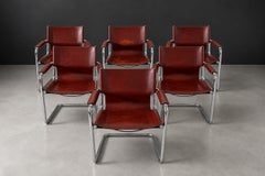 Set of 6 Matteo Grassi Dining Room Chairs in Cognac Leather, Italy 1970s