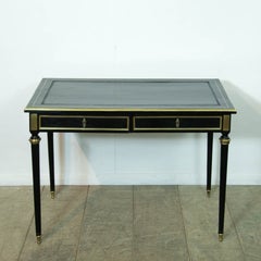 Louis XVI Ebonized Writing Desk with Leather Top and Brass Accents