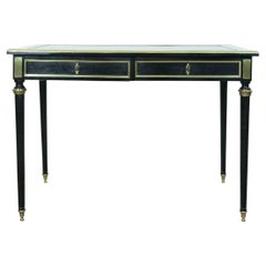 Louis XVI Ebonized Writing Desk with Leather Top and Brass Accents