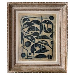 'Found Four' Abstract painting on canvas by Stuart Macleod, in antique frame