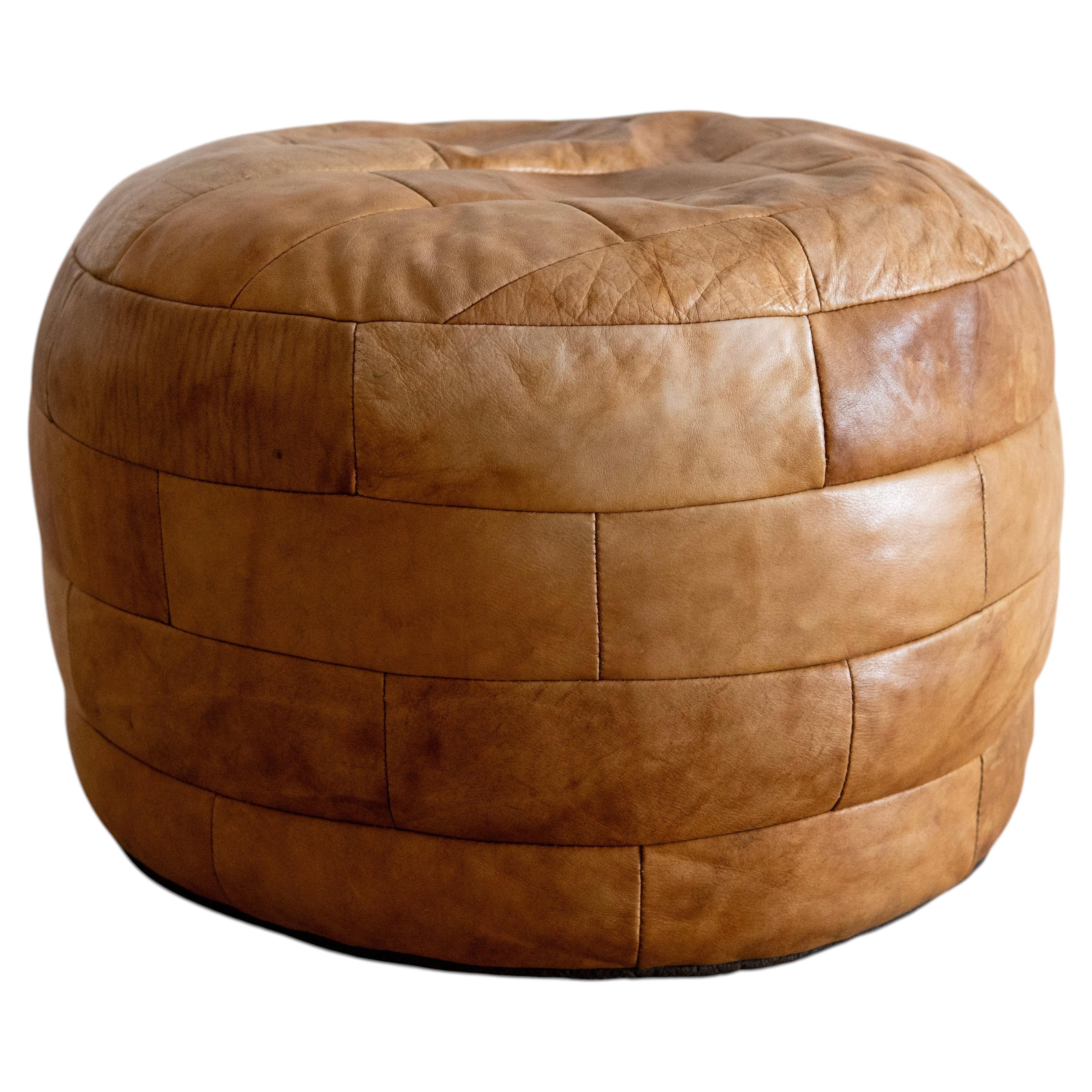 De Sede Leather Patchwork Ottoman in Tan For Sale