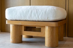 Karl Springer Dowelwood Ottoman with Upholstered Cushion, circa 1970s