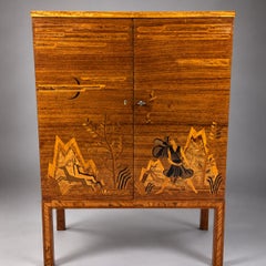 Exceptional Swedish Modern Intarsia Cabinet Depicting Artemis on Mount Olympus.