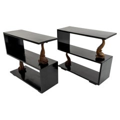 Exceptional Swedish Grace Console Tables with Hand-Carved Dolphin Sculptures.