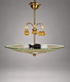 Swedish Grace Ceiling Light with Hand-Decorated Glass and Mythologic Motifs