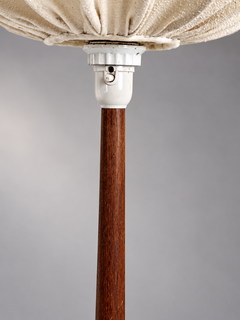 Swedish Scandinavian Modern Teak Tripod Floor Lamp with Original Pleated Fabric