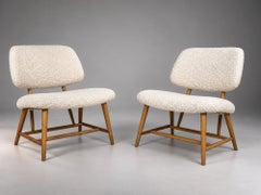 Alf Svensson, Swedish Modern Lounge Chairs in Ivory Bouclé Upholstery
