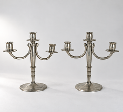 Jacob Ängman for GAB – Pair of Swedish Art Deco Pewter Candelabras, Sweden, 1930