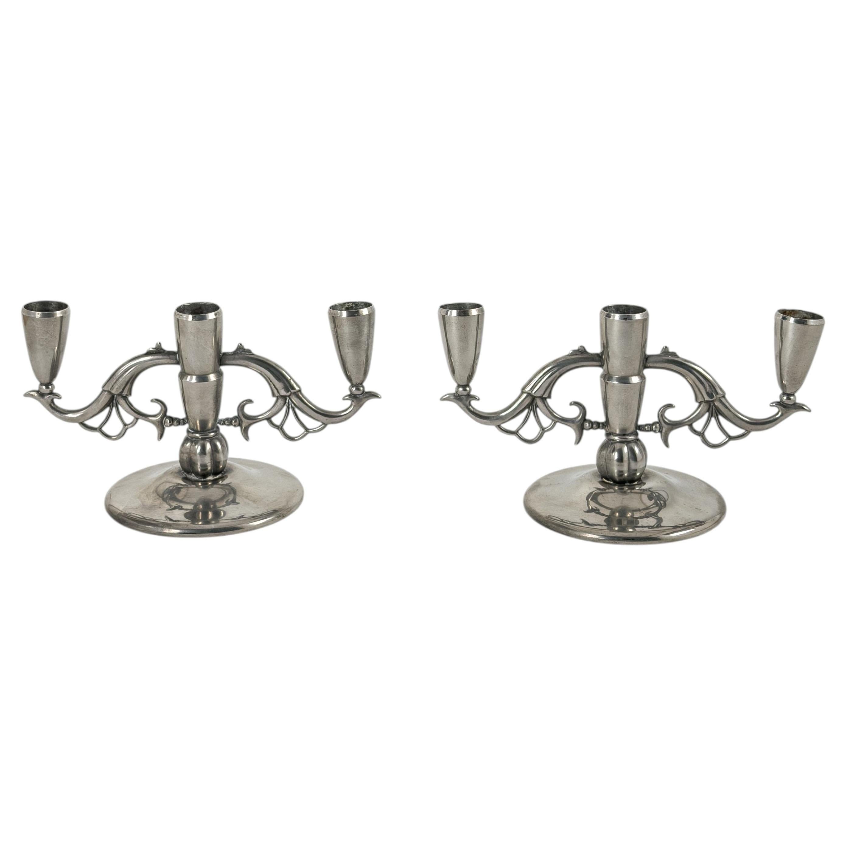 Pair of Swedish Grace Pewter Candelabras by O.H. Lagerstedt, Sweden, 1936