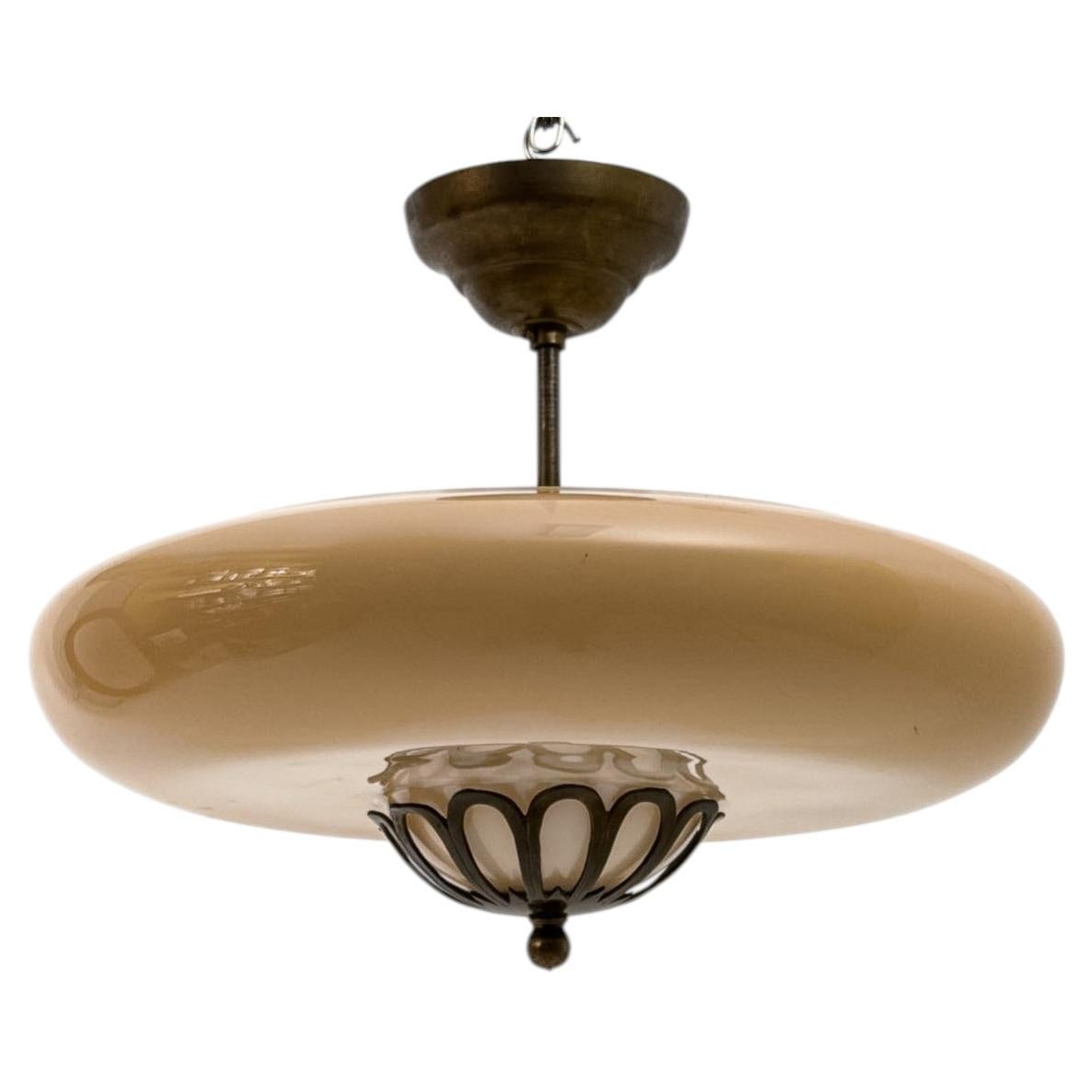Harald Notini for Böhlmarks, Swedish Grace Brass and Glass Ceiling Lamp