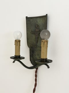 Swedish Grace Patinated Bronze Wall Sconce with Classical Female Relief, circ