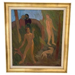 Thor Fagerkvist “Avskedet” Swedish Expressionist Oil on Canvas, First Half of th