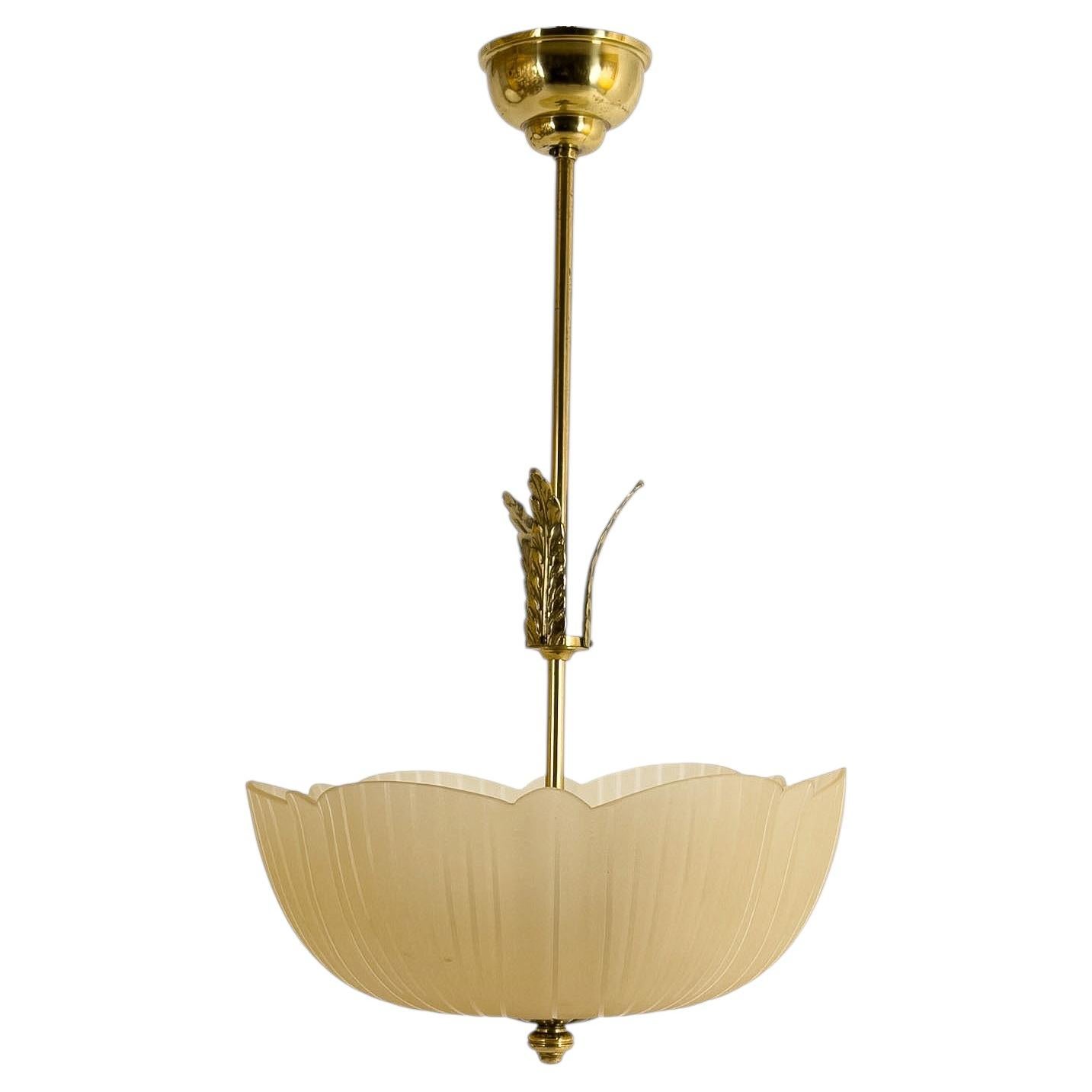 Swedish Designer Brass Ceiling Lamp, 1940s