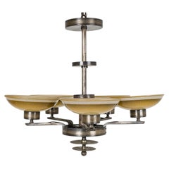 Swedish Grace Ceiling Lamp in Patinated Metal and Glass, Sweden, 1930s