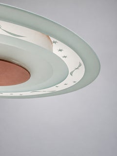 Swedish Modern Ceiling Lamp in Etched Star-Decorated Glass and Chrome, Sweden