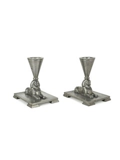 Ernst Svedbom Pair of Swedish Grace Sphinx Candlesticks, Sweden, 1930