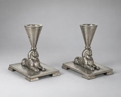 Ernst Svedbom Pair of Swedish Grace Sphinx Candlesticks, Sweden, 1930