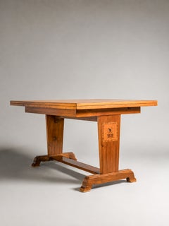 Swedish Grace Mahogany & Birch Burl Marquetry Dining Table, Sweden
