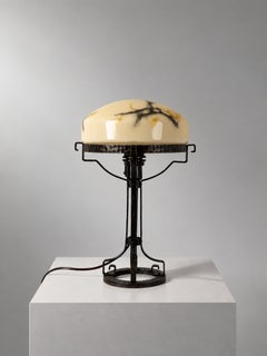Swedish Arts and Crafts Hammered Iron Table Lamp, Early 20th Century