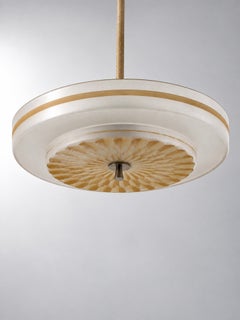 Swedish Modern Flush Mount Ceiling Light with Hand-Painted Glass, 1940s