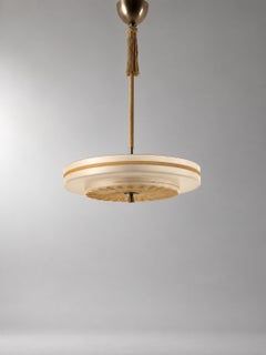 Swedish Modern Flush Mount Ceiling Light with Hand-Painted Glass, 1940s