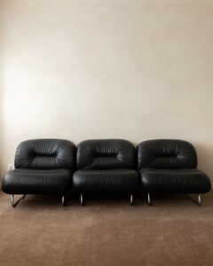 Italian Leather and Chrome Lounge Chairs, 1980s, Set of 3